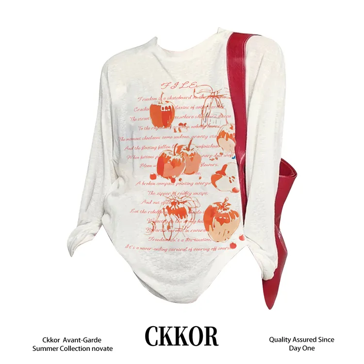 CKKOR韩系简约秋冬新款长袖t恤薄款透气百搭小众设计感卡通风罩衫