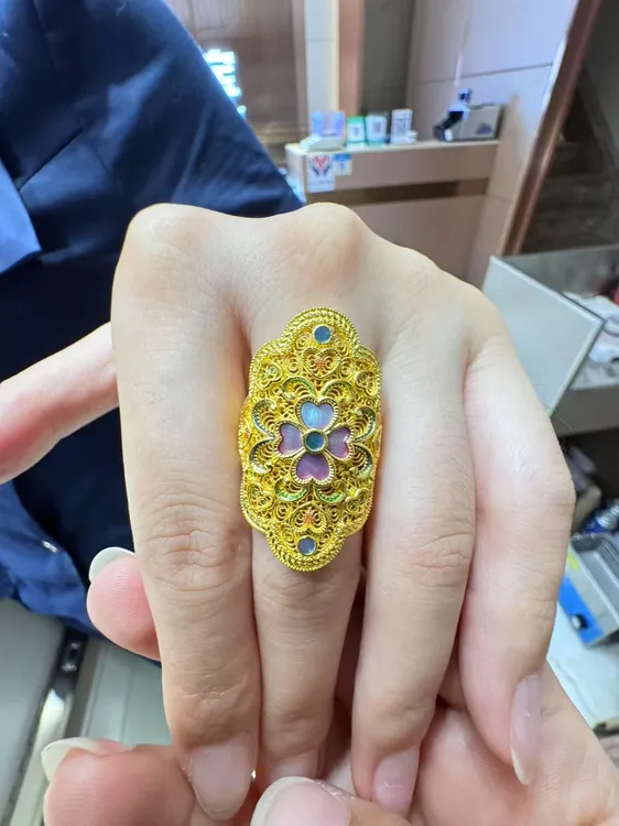足金古法螺钿戒指