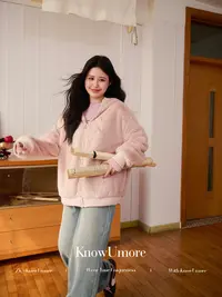 知葵微胖定制【桃桃奶昔】秋冬韩系甜美双面穿连帽宽松毛毛外套0267