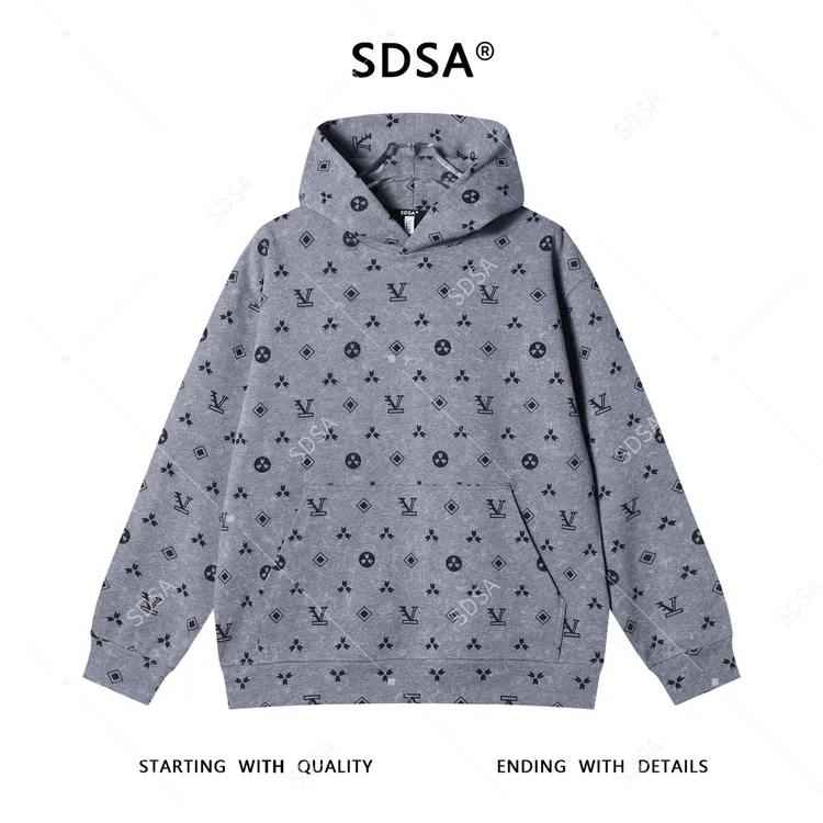 SDSA秋冬新款痞帅男装美式扎染撞色满印印花连帽卫衣百搭套头上衣