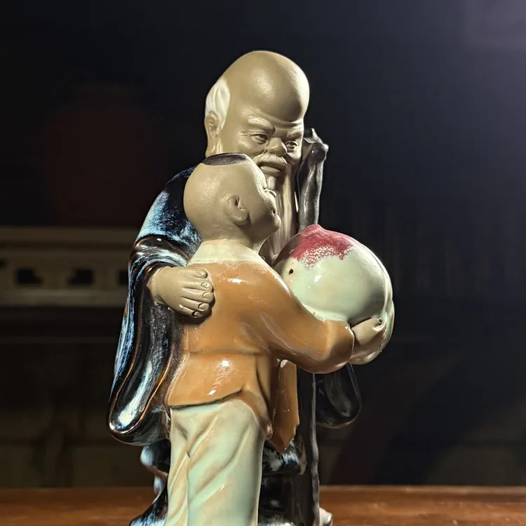 石湾陶瓷寿星公招财童子祝寿贺寿礼品送长辈爷爷奶奶生日公孙担桃