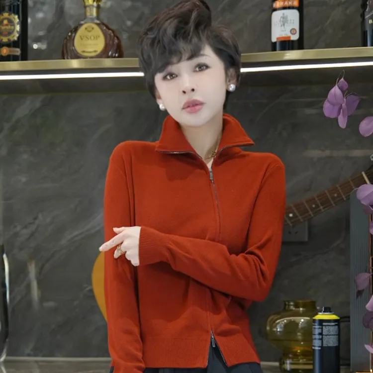 名港-【显瘦衣】斜拉链保暖显瘦百搭针织衫 MG8550