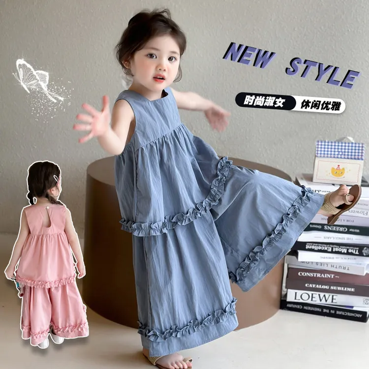 女童夏装2025新款套装小童儿童纯色清凉韩范无袖夏季女宝宝两件套