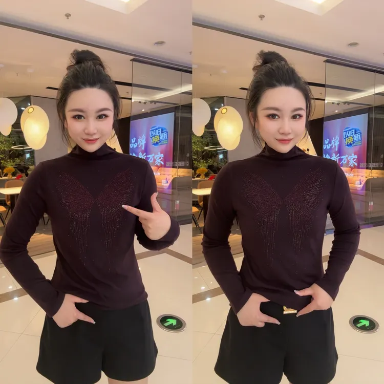 蝴蝶满钻高领洋绒衫