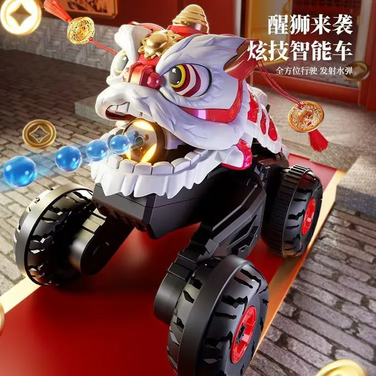 儿童国潮醒狮遥控玩具黑科技发射水弹遥控翻转特技车汽车新年礼物