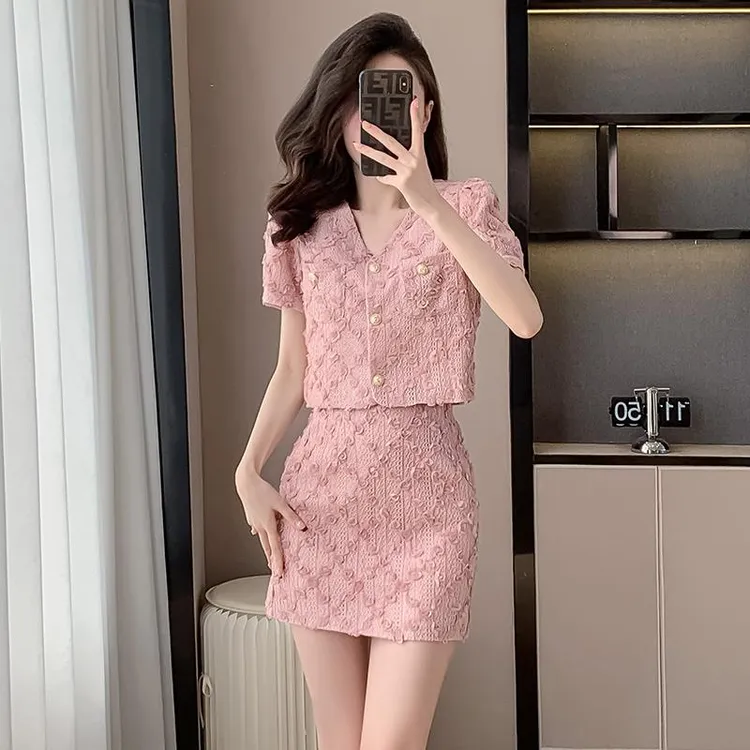 法式小香风套装裙子女夏季2025新款夏装女士上衣半身裙气质两件套