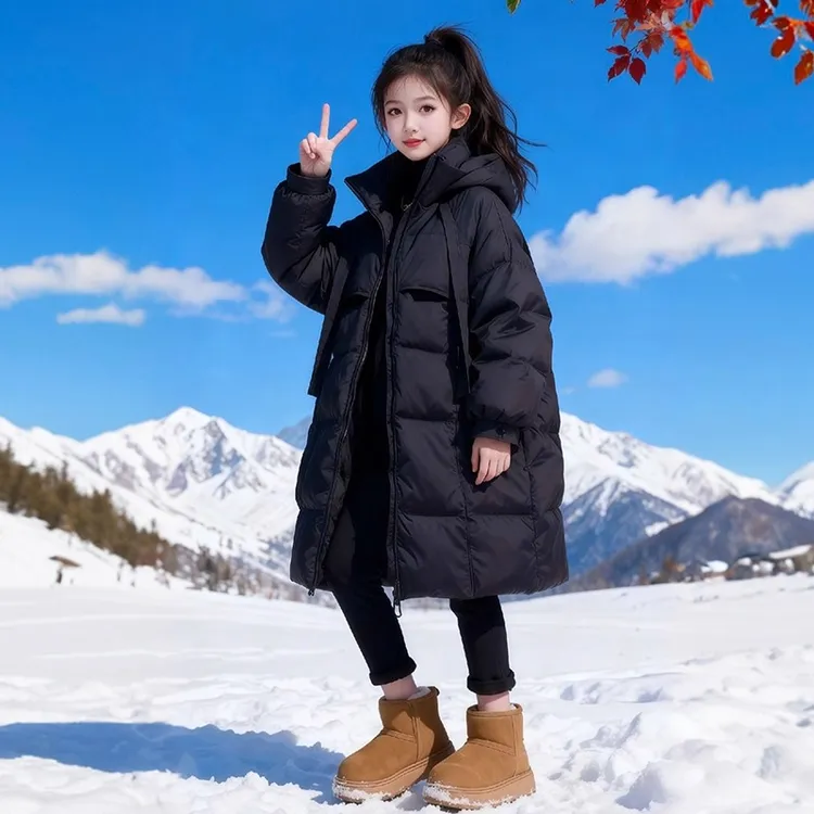 女童羽绒服冬季2025新款洋气儿童韩版中长款秋冬装保暖白鸭绒外套