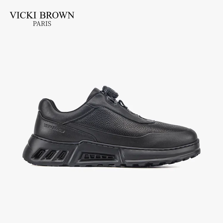 VICKI BROWN法国轻奢男士黑色时尚百搭休闲皮鞋牛皮百搭增高男鞋
