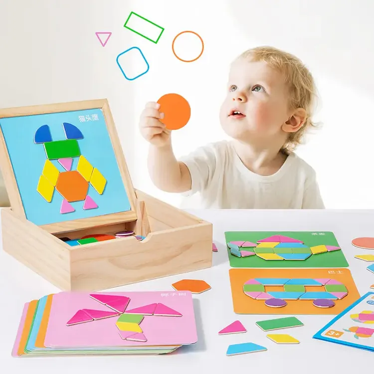 木质磁力拼图七巧板几何积木益智力早教玩具3-6岁儿童开发商品图