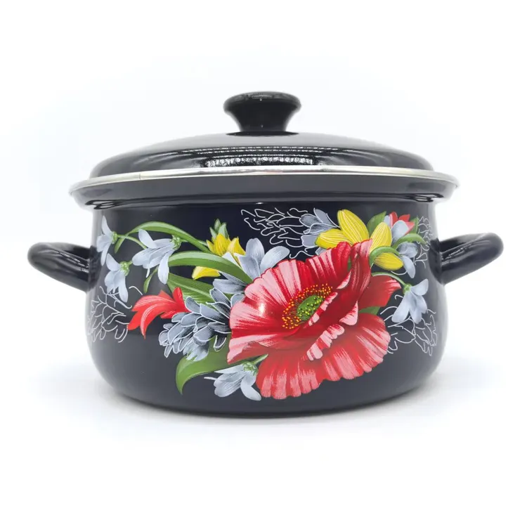 俄罗斯原装进口家用复古4升球形搪瓷锅火锅汤锅海鲜锅厨具