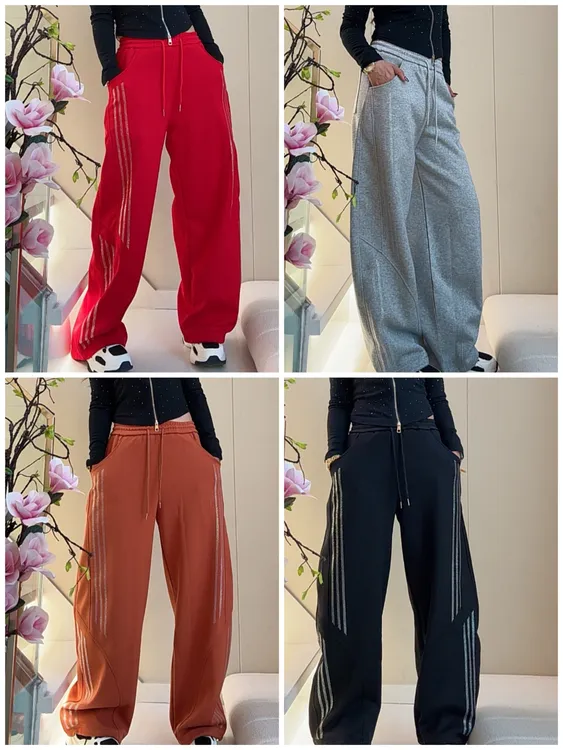 D秋冬新款3934曳舞闪钻休闲裤显瘦长裤弯刀阔腿裤