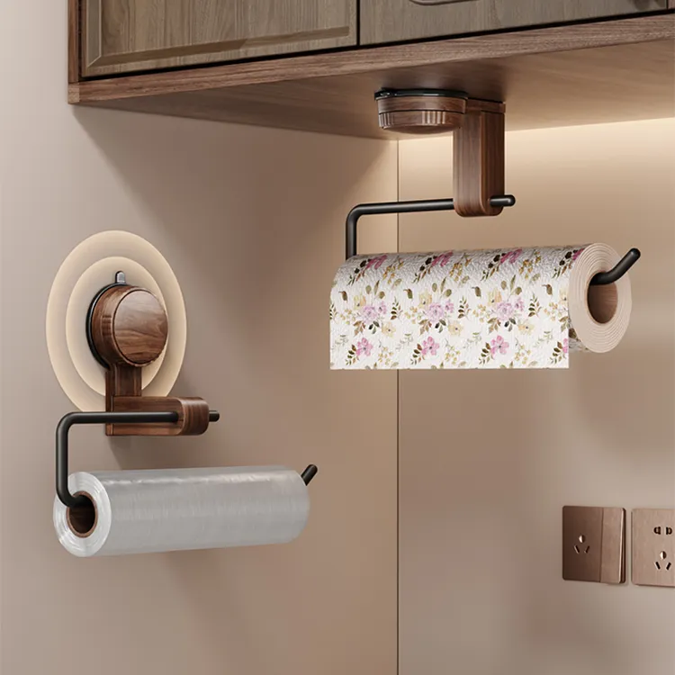 中古风厨房纸巾架吸盘壁挂免打孔家用保鲜膜收纳置物架抹布卷纸架