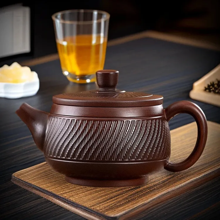 大师手工紫陶跳刀纹汉瓦壶单壶大容量家用办公泡茶壶高档礼品茶器