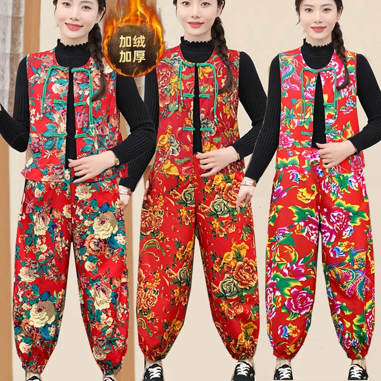 东北大花加绒套装民族风广场舞扭秧歌打鼓服姐妹聚会年会表演出服