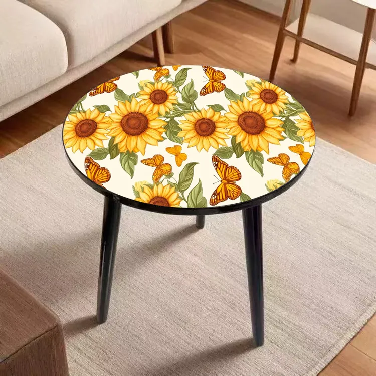 ins'风圆桌复古美学茶几边几客厅卧室桌子高颜值花纹桌田园风桌子