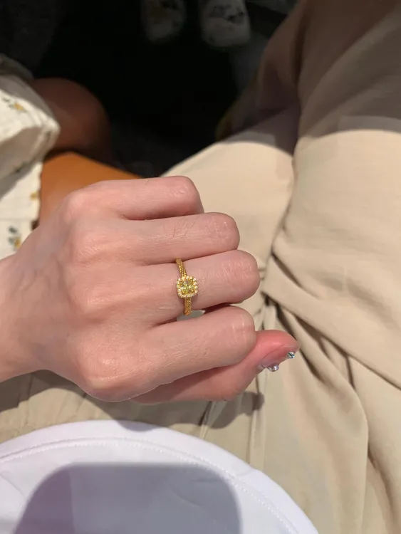 铜合金戒指 铜合金戒指金色指环轻奢小众D4012超闪黄金小方糖戒指