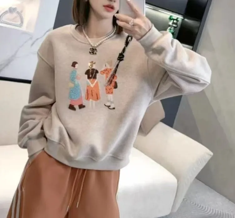 2025秋冬新款时尚加绒潮牌休闲圆领卫衣慵懒风绝美穿搭保暖女1166