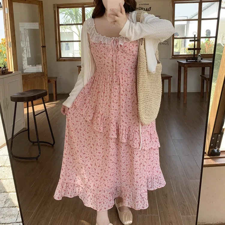 【茄子专属】2025春秋装新款显瘦桔梗蛋糕韩版雪纺无袖长裙