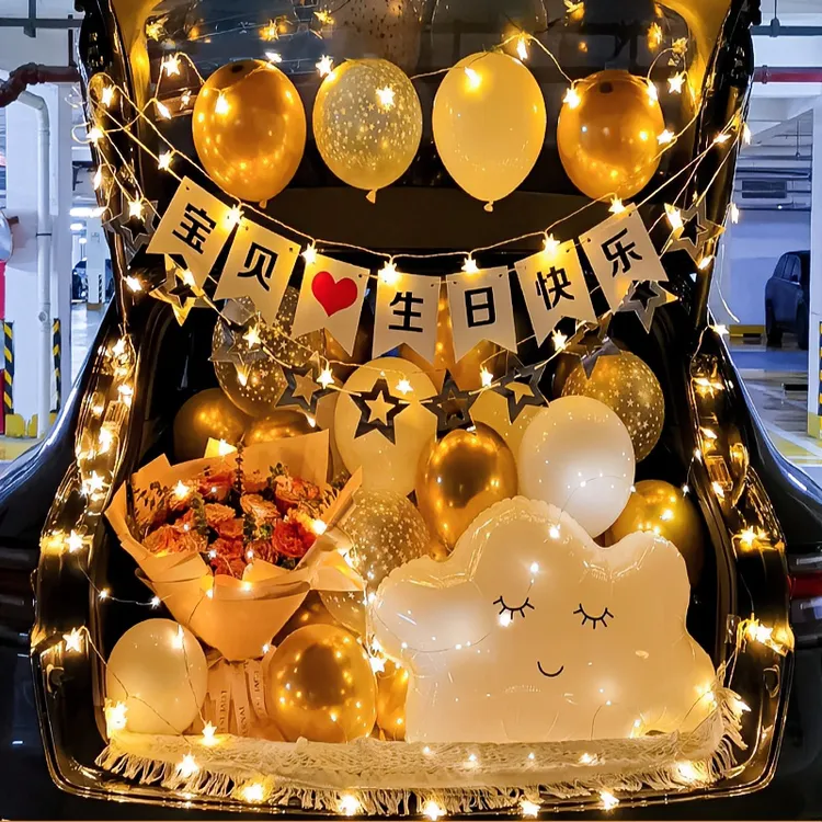 后备箱惊喜浪漫布置汽车后备箱惊喜生日表白透明气球礼物场景布置