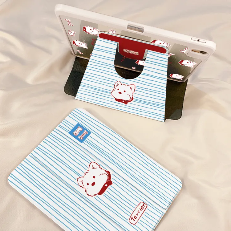 【三折旋转亚克力】蓝色西高地苹果ipad11平板保护套air7华为小米硬