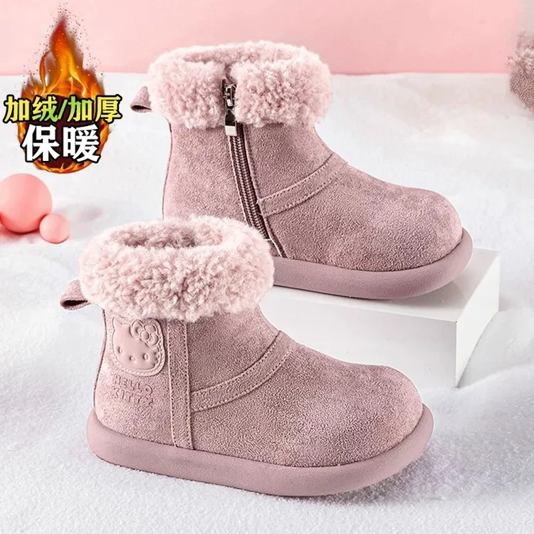 女童雪地靴2025冬季新款儿童公主时尚短筒冬靴卡通防滑毛毛大棉鞋