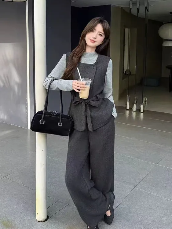 X199232-轻熟高级感长袖打底马甲阔腿裤三件套