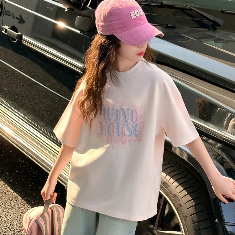 女童T恤2025新款夏季韩版 时尚宽松休闲中大童女孩百搭短袖韩系潮