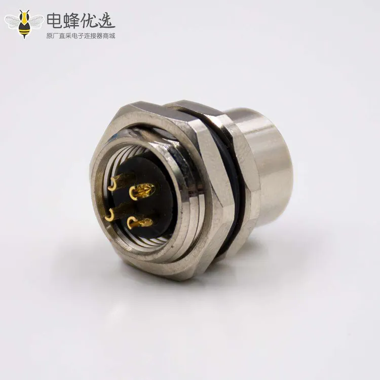 10PCS 4芯插座M12板端插座A扣直式母头后锁板接线焊接式连接器