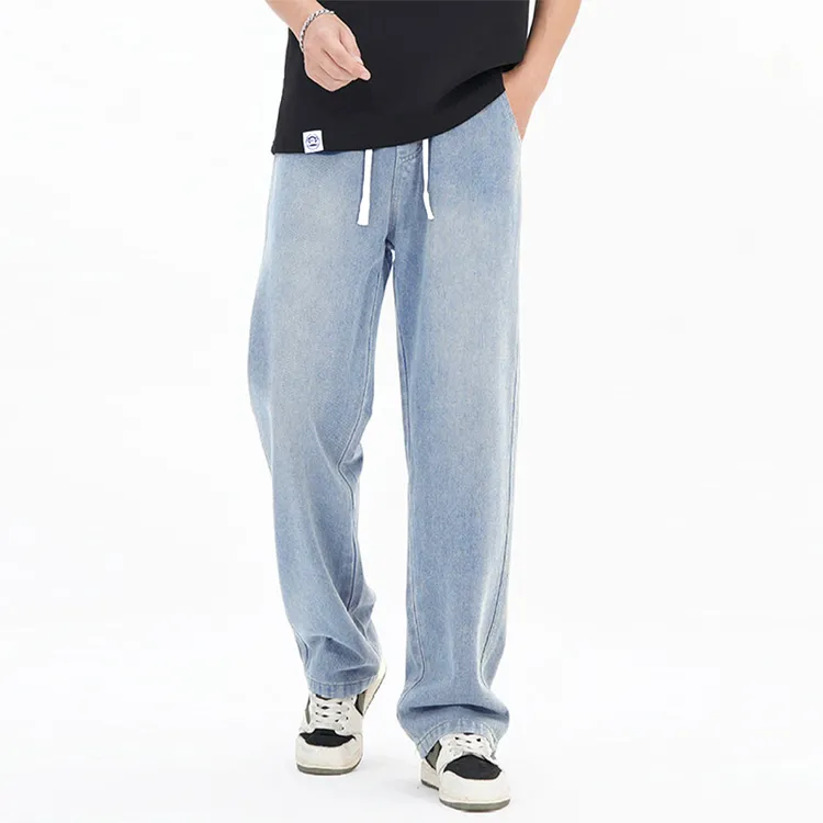 春秋季牛仔裤男女同款休闲百搭宽松浅色复古垂感直筒裤美式男款