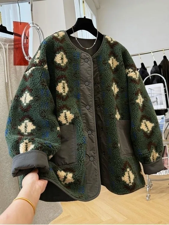 两面穿羊羔绒中长款外套女2025秋冬季新款宽松显瘦加厚慵懒风上衣