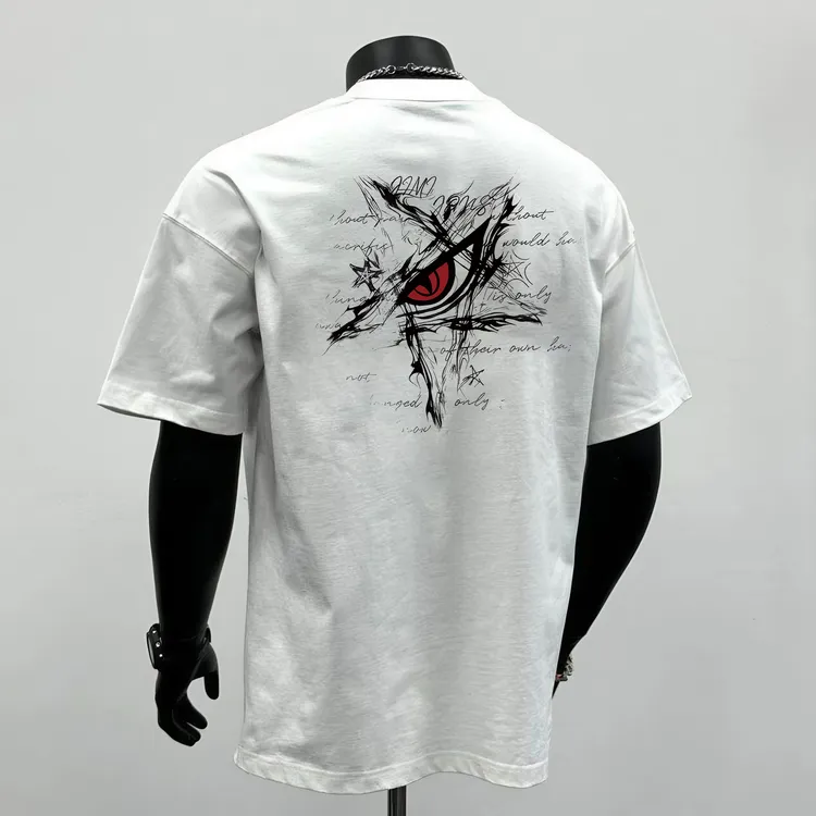 男短袖T恤潮流百搭痞帅恶魔之眼印花重磅纯棉圆领宽松高级感男T恤