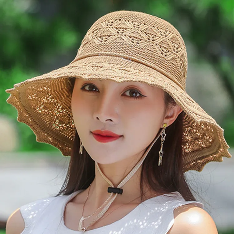 夏天可水洗折叠帽子女韩版大帽檐防晒遮阳太阳帽女度假大沿凉帽子