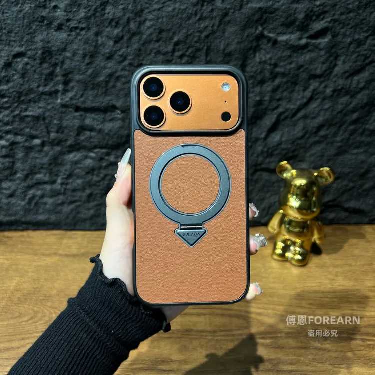 适用于苹果17pro手机壳17promax真皮iphone17支架Air保护套磁吸