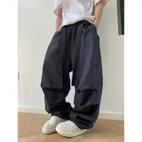dannyandzee秋季复古原牛单宁色打褶松紧腰宽松飘带弯刀牛仔裤775
