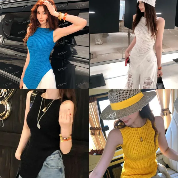 【香奶奶带子纱背心】早春不规则针织无袖吊带上衣LWJ25A1T034