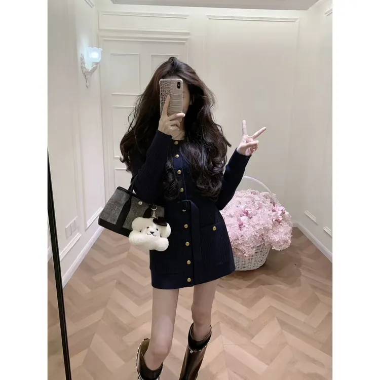 秋冬新款流行时尚潮牌女装韩版时尚气质连衣裙收腰气质包臀短裙