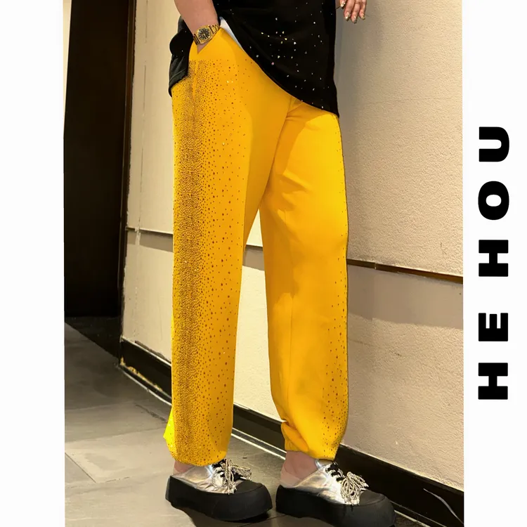 503388 和后大码 春夏休闲百搭宽松潮流烫钻弹力卫裤休闲裤