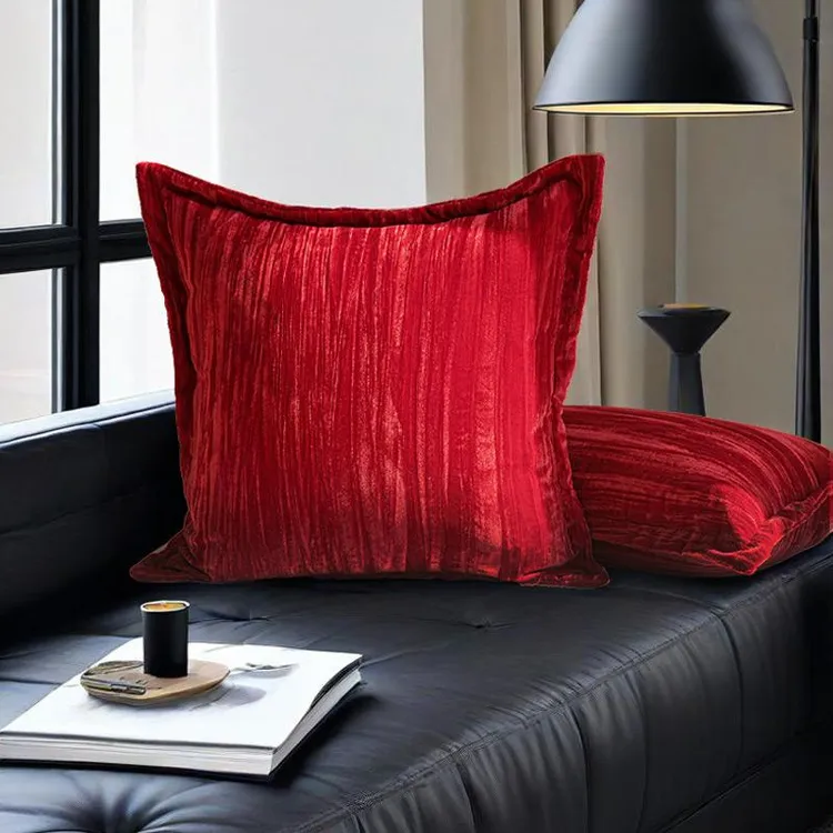 法式中古复古红色丝绒靠枕别墅客厅沙发抱枕套腰枕高级感靠垫床头
