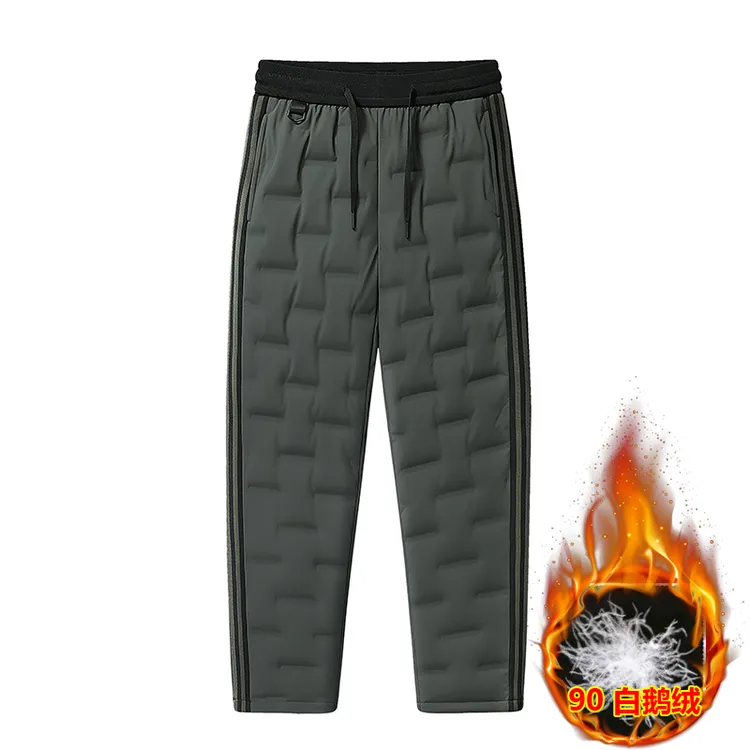 冬季直筒羽绒裤外穿大码厚款保暖户外男士时尚加厚白鹅绒裤子防寒