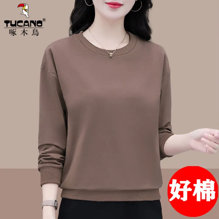 啄木鸟卫衣女秋冬季2025年新款中年女士宽松圆领妈妈加绒加厚上衣