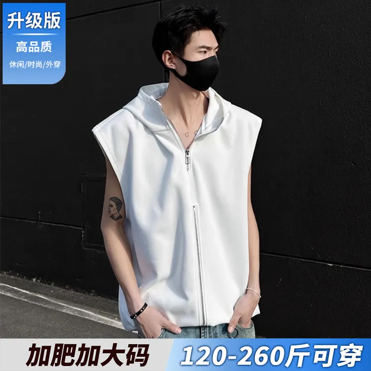 美式无袖t恤背心男款坎肩夏季设计感运动胖子加肥加大码300斤男装