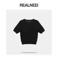 REALNEEI【满天星】珠光纱设计亮片短袖  贴身穿不扎的针织T恤22257