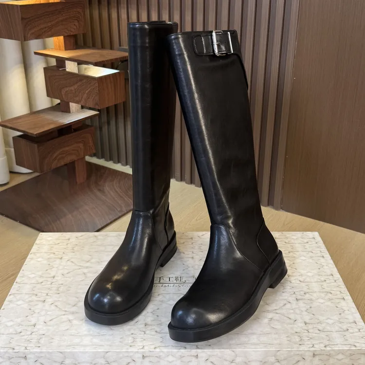 诗博尼·【3cm】34-41头层牛皮/猪皮/猪皮新款显瘦扣件后拉链长靴女