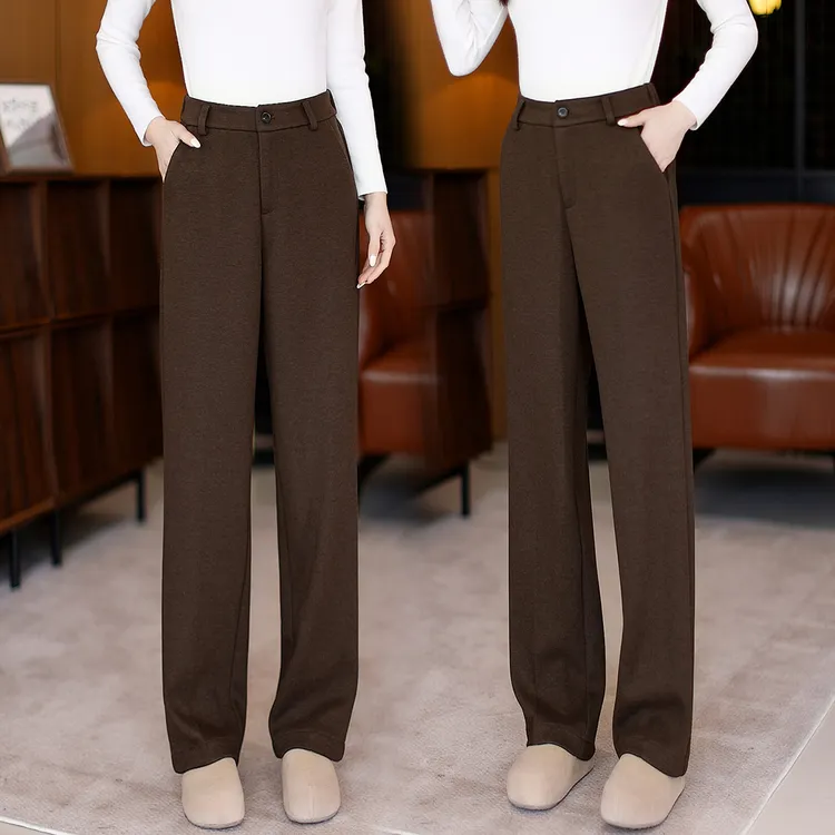 巨好看窄版直筒裤子女2025新款冬加厚醋酸羊毛阔腿裤高腰宽松长裤