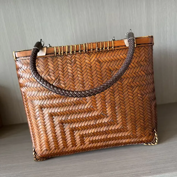 新款纯手工做旧复古竹编手提收纳包女士通勤小众中国风包包