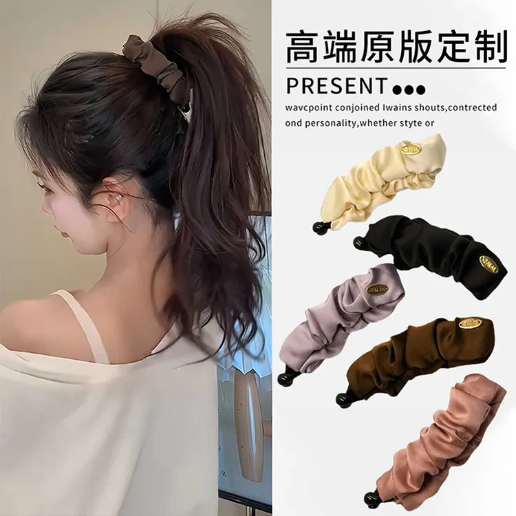 缎面褶皱高马尾香蕉夹竖夹2025新款后脑勺抓夹固定神器发夹头饰女
