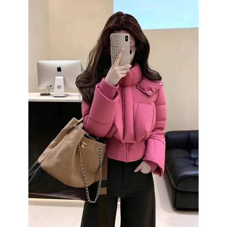 玫红色棉服外套2025冬季独特超好看时尚洋气高级感收腰加厚短上衣
