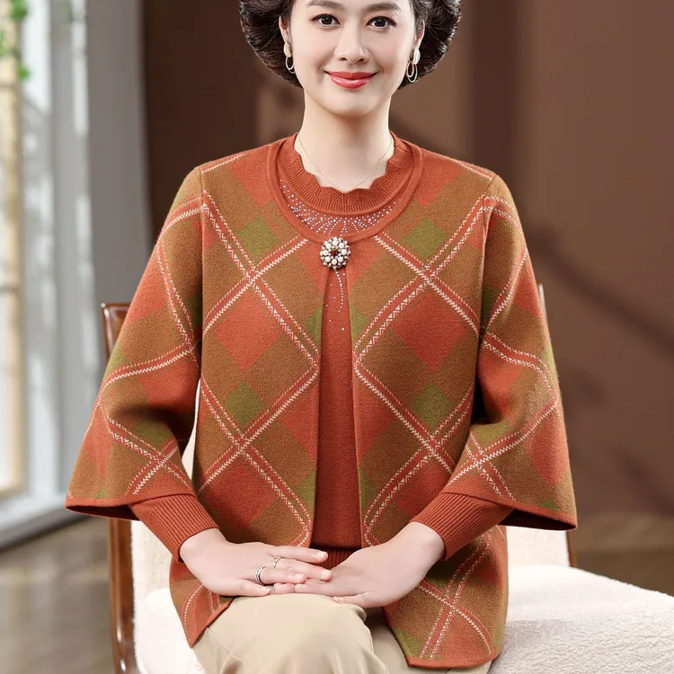 两件套妈妈装秋装外套洋气中老年女母亲衣服秋冬新款时髦中年上衣