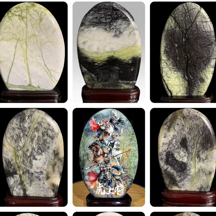 纯天然玉树石摆件纯手绘定制