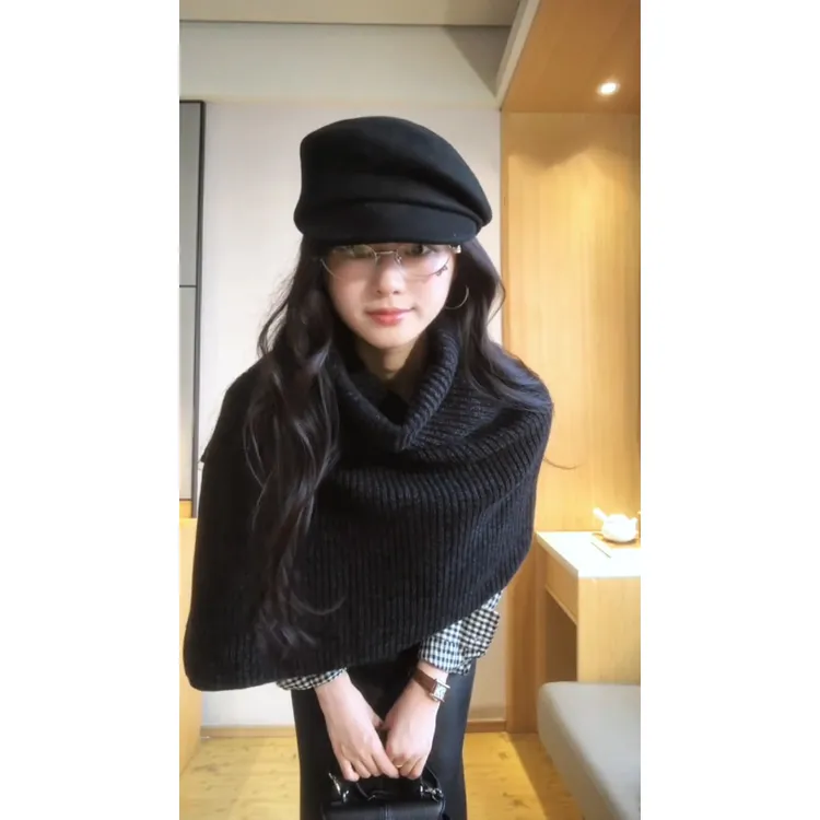 MARIE.COCO韩系格纹衬衫叠穿设计感针织披肩搭高级半身裙气质套装